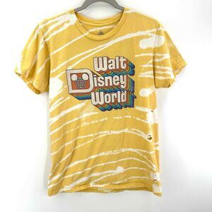 Disney Parks Walt Disney World Vintage Logo Yellow Bleached Distressed Tee MED